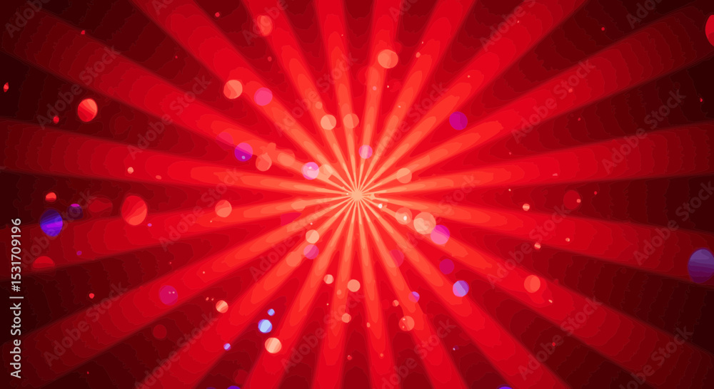 Poster radiant red burst background with bokeh lights creating a festive atmosphere