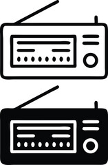 Minimalist Retro Radio Icon Line Art Illustration – Vintage Black and White Flat Design