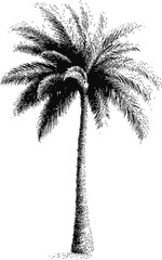 Obraz premium Black and white illustration of a palm tree in detailed stippling style. Vector illustration