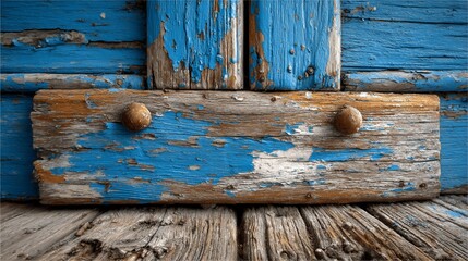Obraz premium Blue aged wood with rustic metal knobs