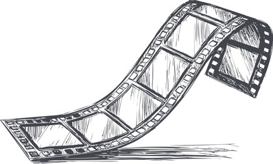 Fototapeta premium Hand-drawn curved film strip, sketch vector illustration