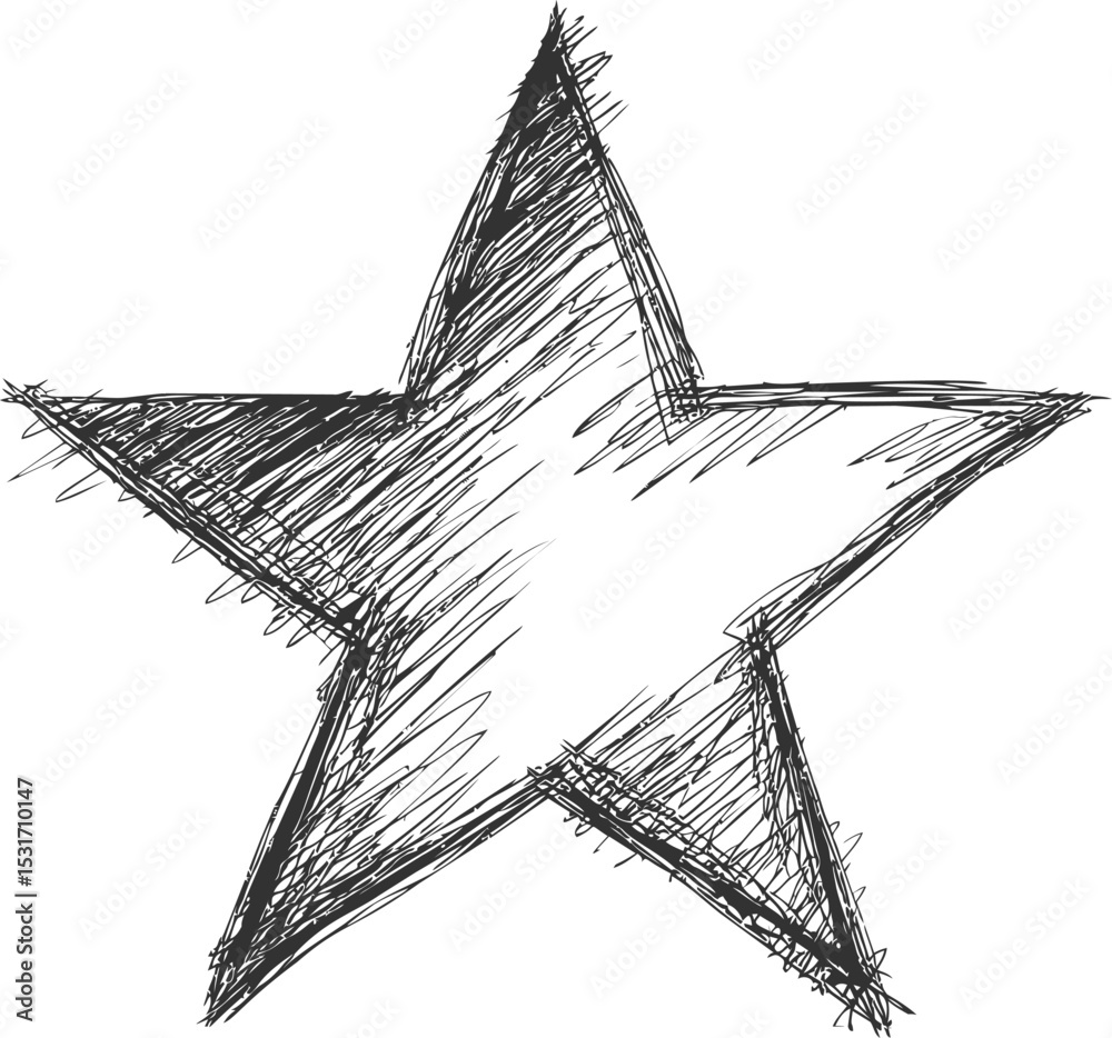 Wall mural black and white sketch of a five-pointed star with scribbled texture. vector illustration