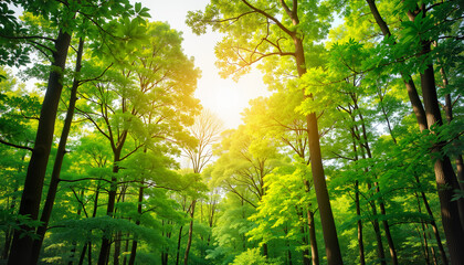 Fototapeta premium Lush green trees in sunlight