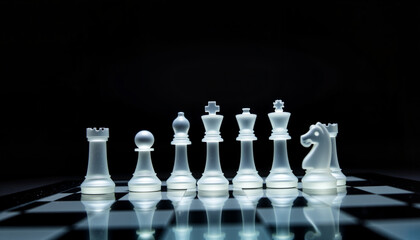 Chess pieces in a row on a black background