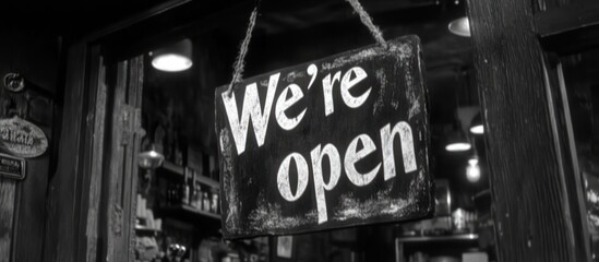 We're Open sign in storefront