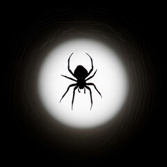 Obraz premium Black and White closeup of spider sitting on web incircled by full moon