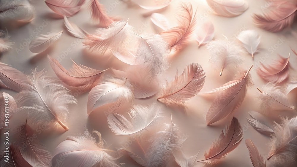 Canvas Prints soft pink and white feathers scattered on a light background a gentle and airy image