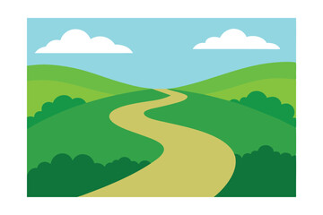 Fototapeta premium Winding Path Through Green Meadows Landscape Illustration