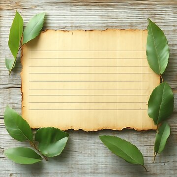 Aged paper with leaves, rustic background