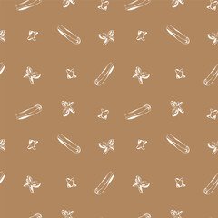 Seamless pattern with white hand drawn spices on warm cinnamon brown background for packaging or kitchen use