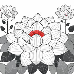 Fototapeta premium A beautiful vector illustration of a stylized lotus flower with intricate details, showcasing a central red core and surrounding white petals.