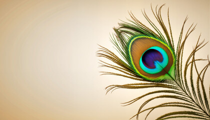 Obraz premium Peacock feather close-up on neutral background