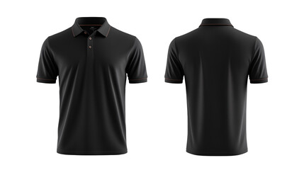 Front and back view of a black polo shirt on a transparent background