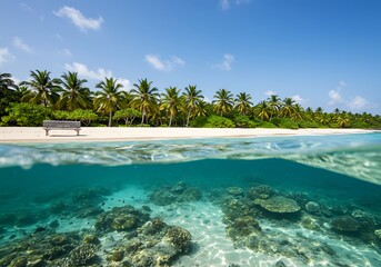 Fototapeta premium Tropical paradise beach and underwater coral reef