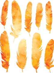 Watercolor yellow vector feathers