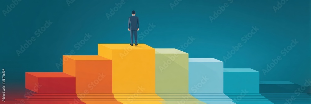 Poster Exploring the Visual Hierarchy of Personal Development Goals With a Figure Standing on Ascending Steps