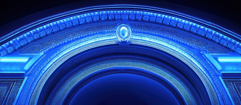 Blue Illuminated Archway, Intricate Design, Dark Background, Website Header