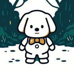 Cute Cartoon Puppy in Outfit, Forest Background