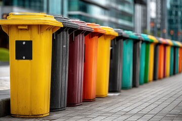 Colorful Row of Trash Bins in Urban Environment at Daytime