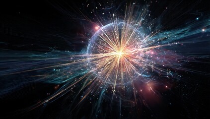 Fototapeta premium Advanced 3D visualization tech displaying cosmic energy, revealing the universe's origins.