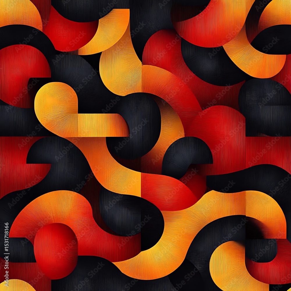 Poster abstract geometric pattern with dynamic shapes and vibrant colors. intricate interplay of curves and