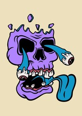 Zombie skull trippy psychedelic illustration