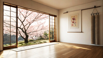 Obraz premium empty room with a window in the morning, empty room with a window