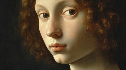 Classic Portrait of a Young Person with Graceful Features and Curly Hair