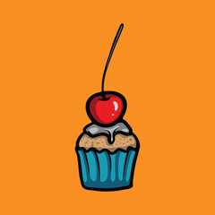 Cherry cupcake cartoon vector illustration