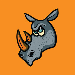Rhino with golden horn cartoon vector illustration