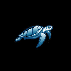 Blue Sea Turtle Swimming