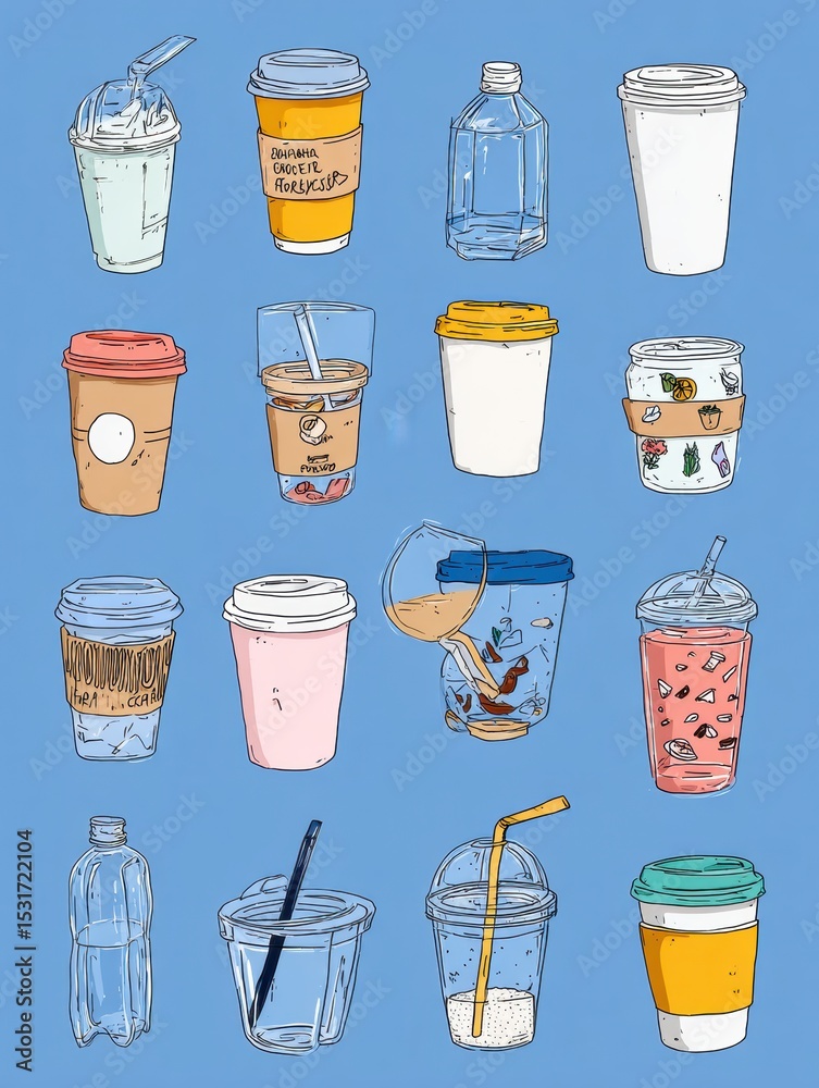 Aufkleber Visual Guide to Rejecting Single-Use Plastics in Cafes With Practical Alternatives for a Sustainable Lifestyle