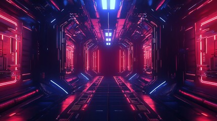 A massive elevator door with red siren above. Inside massive, dark, underground mech hangar. Generative AI.