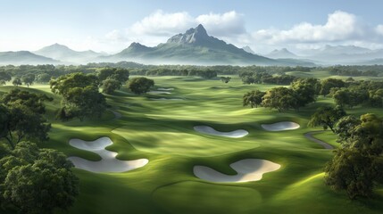 Scenic Golf Course with Lush Greens and Sand Traps