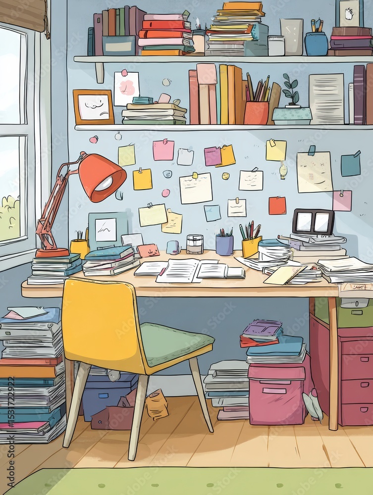 Poster creating an effective homework space with organized supplies and comfortable furniture for enhanced 