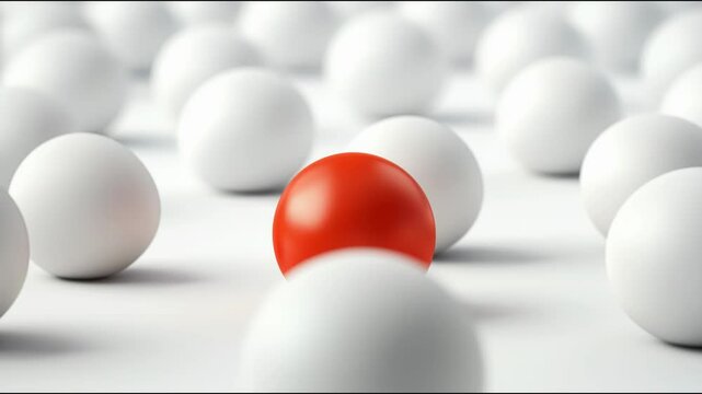 A single red egg nestled among a group of white eggs symbolizing market differentiation strategies in business &ndash; Loopable Motion Graphic Version
