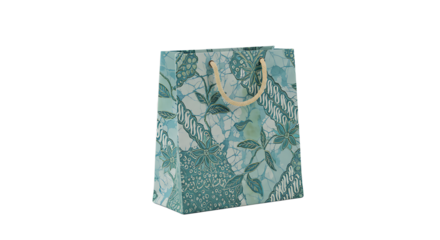 Teal paper shopping bag with batik design