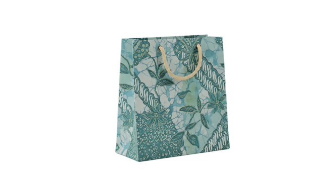 Teal paper shopping bag with batik design