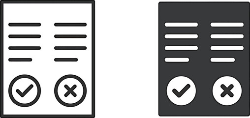 Minimalist Checklist Icon with Approval and Rejection Symbols in Outline and Solid Style