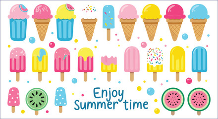 Cartoon Summer Ice Cream Collection Sweet Summer Theme Isolated Vector