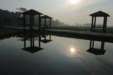 silhouette of gazebo in the morning