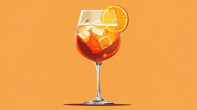 Aperol Spritz cocktail in a wine glass with ice and orange slice.