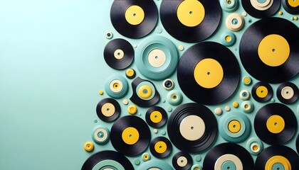 Stylish vertical vinyl pattern with diagonal flow of records and pastel tone highlighting retro audio theme