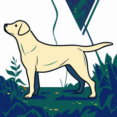 Yellow Labrador Retriever Dog Illustration, Standing in Grass