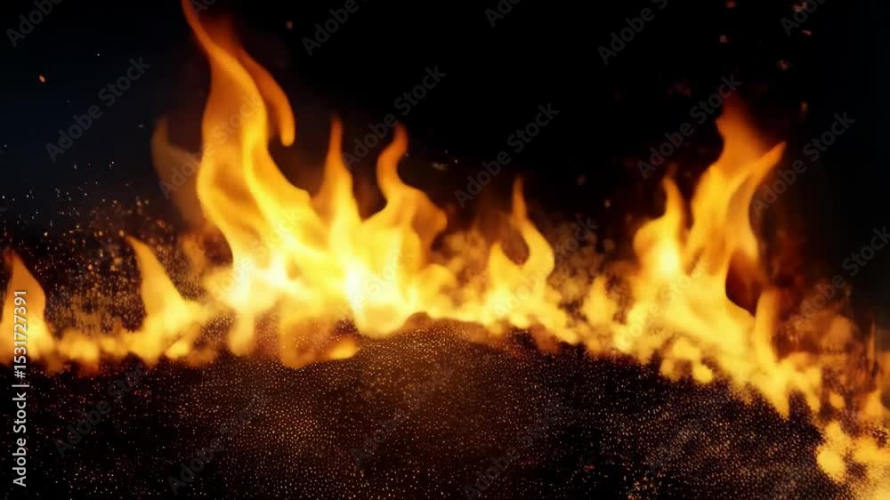 Poster energetic flames bursting across a dark background, creating a dynamic and intense visual effect wit