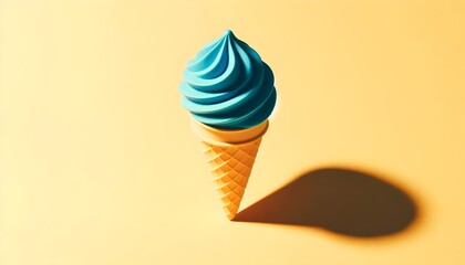 Creative minimalist summer layout with bright blue ice cream cone and bold negative space over soft yellow base