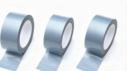 Three rolls of pastel blue adhesive cloth tape stand side-by-side on a white surface, perfect for DIY and crafting projects. - Powered by Adobe