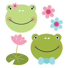 vector illustration of cute frogs and flowers