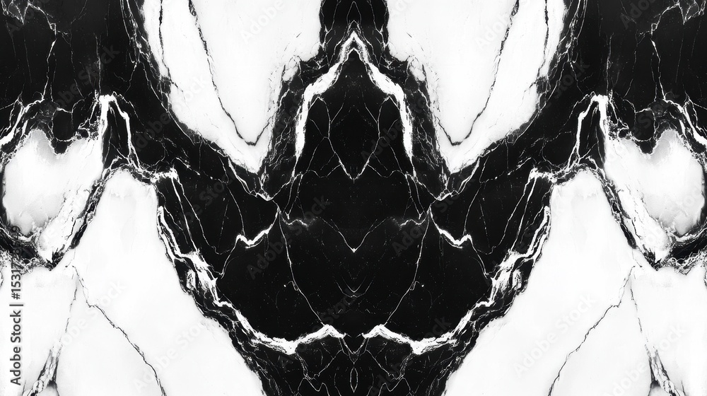 Aufkleber abstract black and white marble texture with symmetrical pattern.