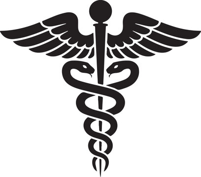 Caduceus medical symbol with winged snakes on a white background, an iconic emblem of health and pharmacy - Powered by Adobe